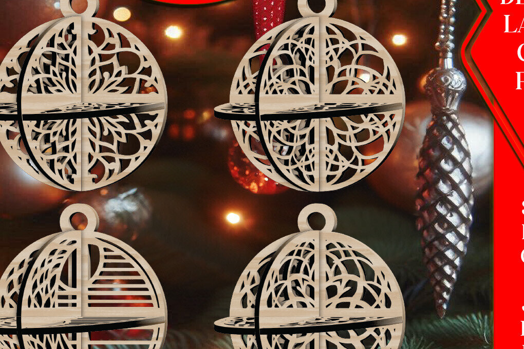 Σετ των 3 Intra απο ξύλο plywood 3mm-4mm πάχος Τρισδιάστατο Χριστουγεννιάτικων Μπάλων V11 Δίασταση 1x1 cm INTRAFABR-108535250