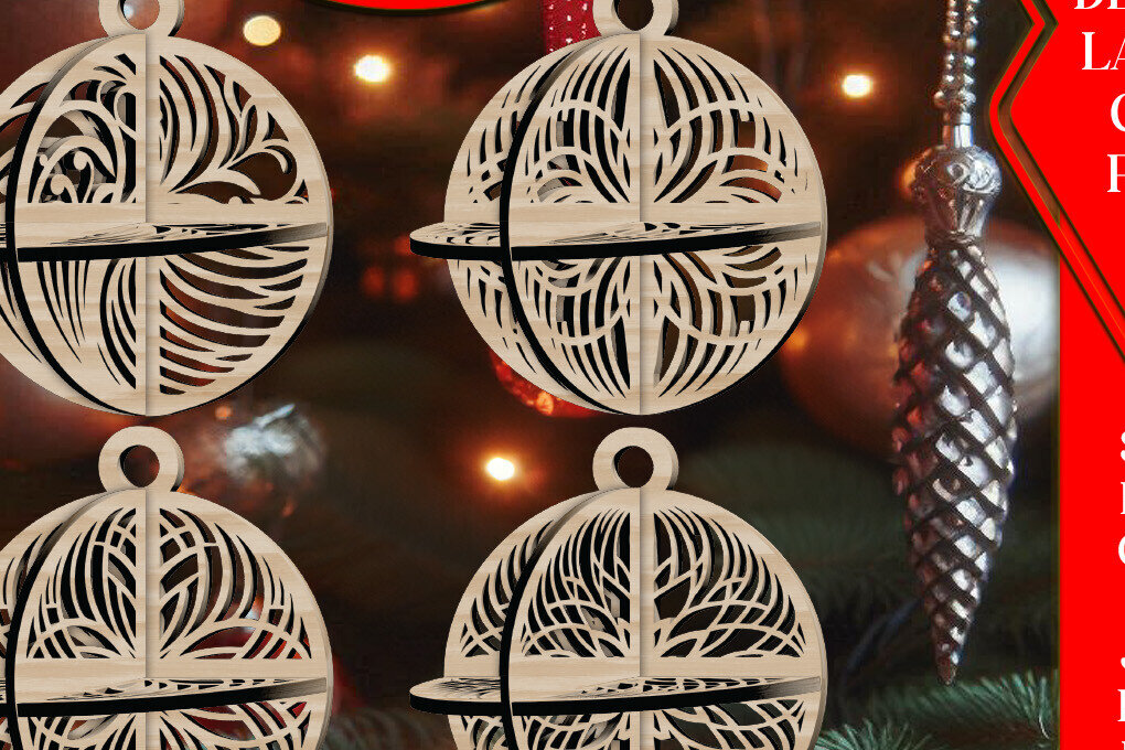 Σετ των 3 Intra απο ξύλο plywood 3mm-4mm πάχος Τρισδιάστατο Χριστουγεννιάτικων Μπάλων V12 Δίασταση 1x1 cm INTRAFABR-108535581