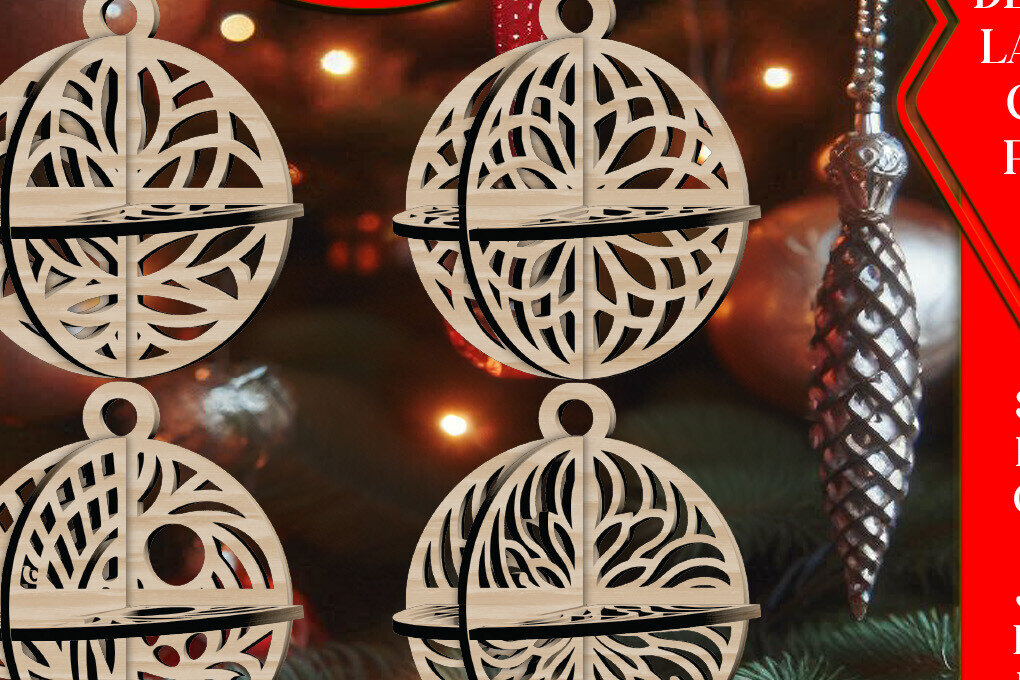 Σετ των 3 Intra απο ξύλο plywood 3mm-4mm πάχος Τρισδιάστατο Χριστουγεννιάτικων Μπάλων V13 Δίασταση 1x1 cm INTRAFABR-108535946