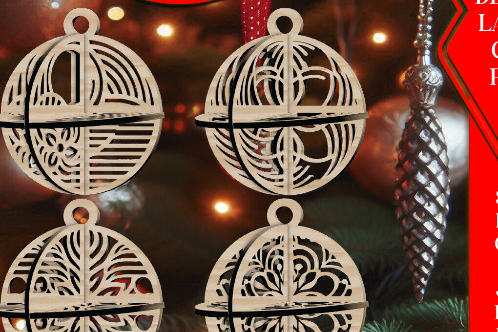 Σετ των 3 Intra απο ξύλο plywood 3mm-4mm πάχος Τρισδιάστατο Χριστουγεννιάτικων Μπάλων V14 Δίασταση 1x1 cm INTRAFABR-108536196