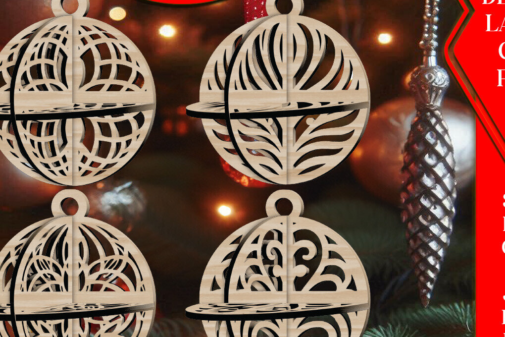 Σετ των 3 Intra απο ξύλο plywood 3mm-4mm πάχος Τρισδιάστατο Χριστουγεννιάτικων Μπάλων V15 Δίασταση 1x1 cm INTRAFABR-108536464