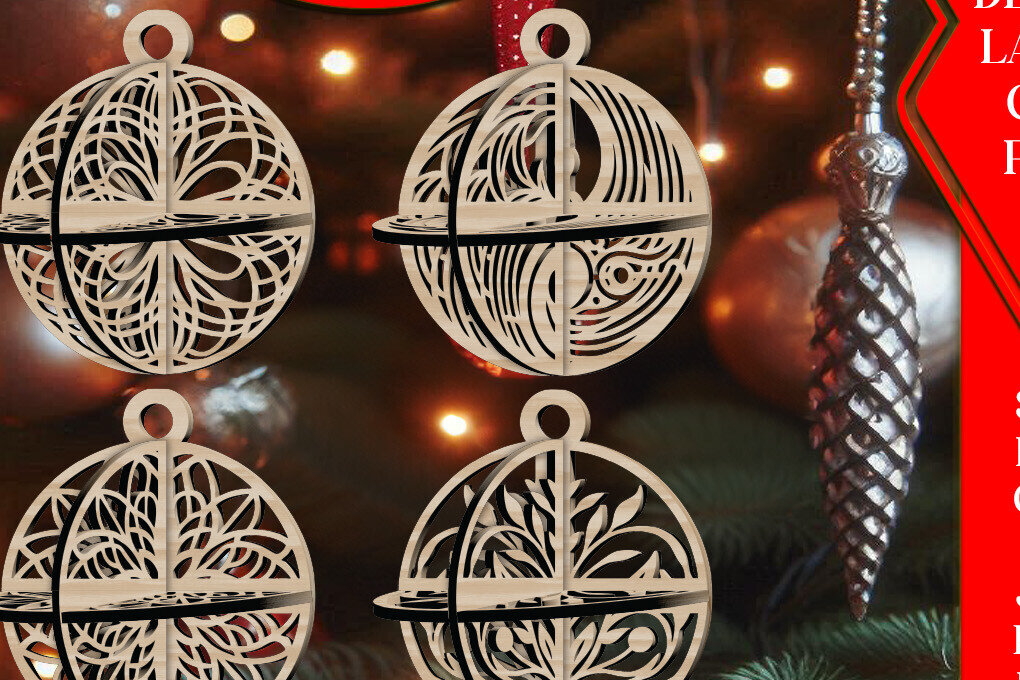 Σετ των 3 Intra απο ξύλο plywood 3mm-4mm πάχος Τρισδιάστατο Χριστουγεννιάτικων Μπάλων V16 Δίασταση 1x1 cm INTRAFABR-108536775