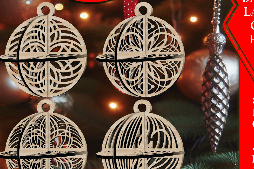 Σετ των 3 Intra απο ξύλο plywood 3mm-4mm πάχος Τρισδιάστατο Χριστουγεννιάτικων Μπάλων V17 Δίασταση 1x1 cm INTRAFABR-108537016