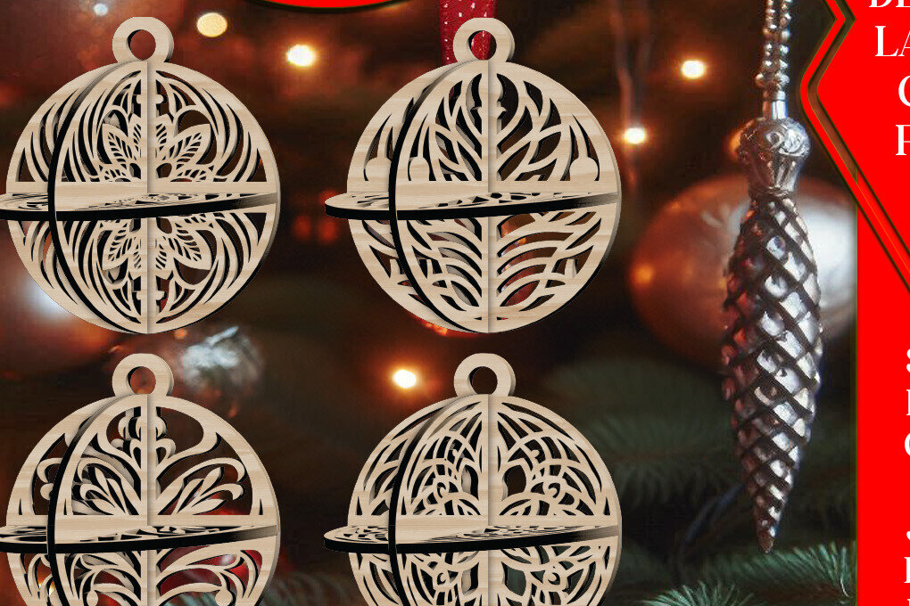 Σετ των 3 Intra απο ξύλο plywood 3mm-4mm πάχος Τρισδιάστατο Χριστουγεννιάτικων Μπάλων V18 Δίασταση 1x1 cm INTRAFABR-108537167