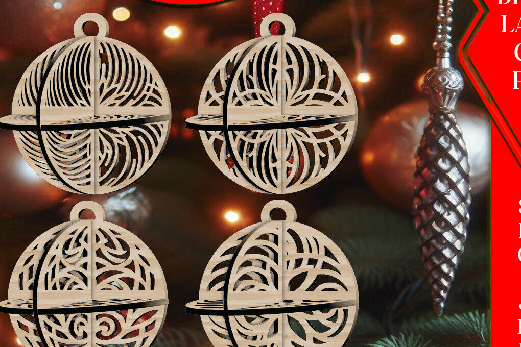 Σετ των 3 Intra απο ξύλο plywood 3mm-4mm πάχος Τρισδιάστατο Χριστουγεννιάτικων Μπάλων V19 Δίασταση 1x1 cm INTRAFABR-108537329