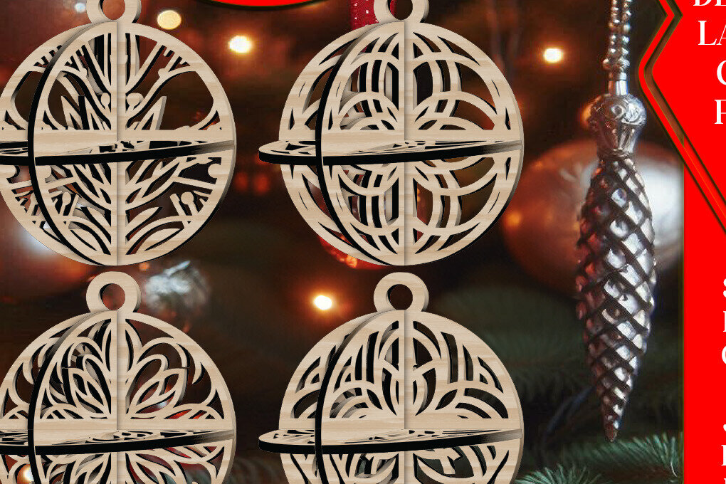 Σετ των 3 Intra απο ξύλο plywood 3mm-4mm πάχος Τρισδιάστατο Χριστουγεννιάτικων Μπάλων V21 Δίασταση 1x1 cm INTRAFABR-108538029