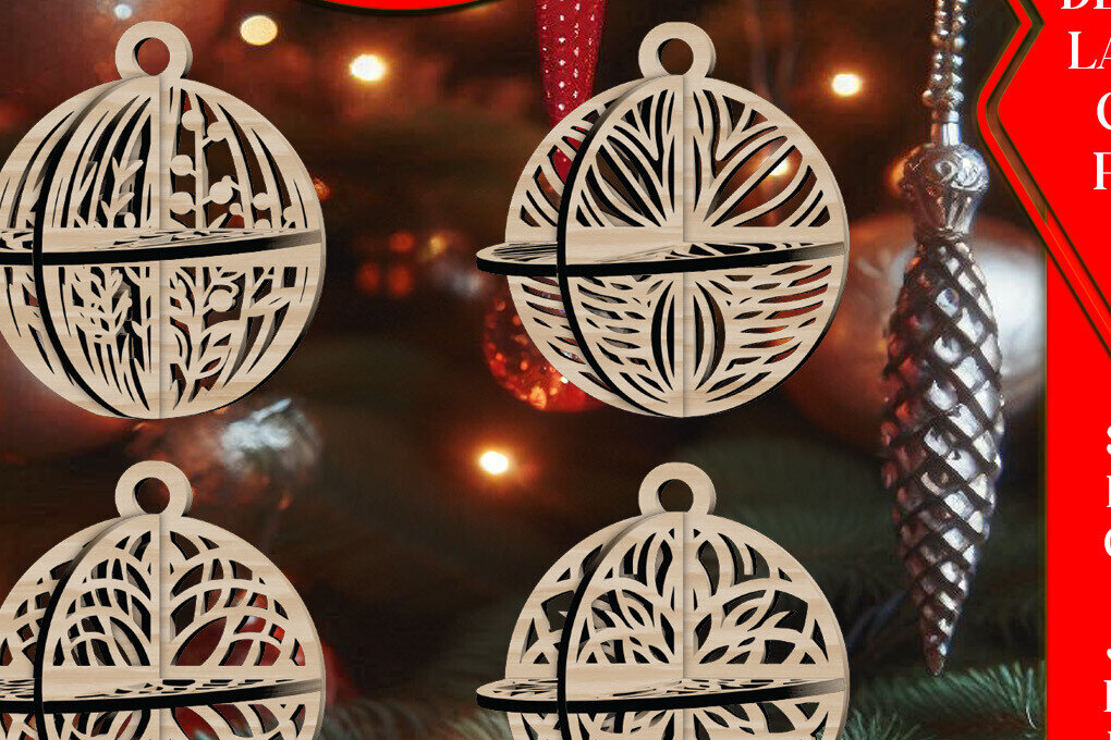 Σετ των 3 Intra απο ξύλο plywood 3mm-4mm πάχος Τρισδιάστατο Χριστουγεννιάτικων Μπάλων V3 Δίασταση 1x1 cm INTRAFABR-108471085