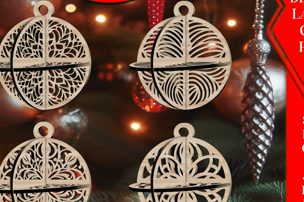 Σετ των 3 Intra απο ξύλο plywood 3mm-4mm πάχος Τρισδιάστατο Χριστουγεννιάτικων Μπάλων V4 Δίασταση 1x1 cm INTRAFABR-108471283