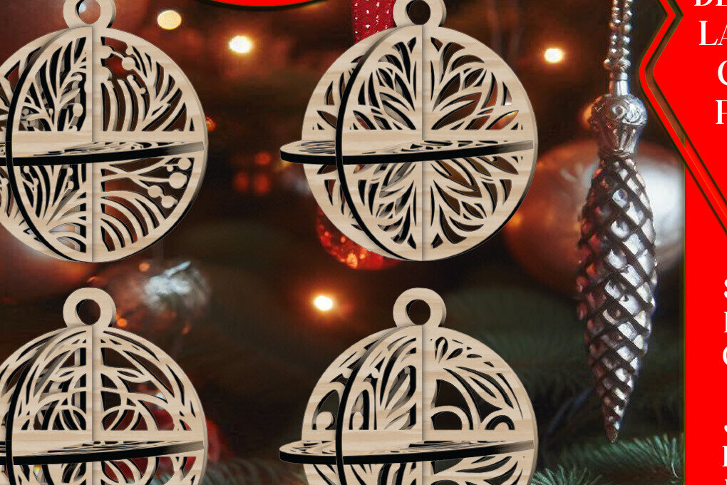 Σετ των 3 Intra απο ξύλο plywood 3mm-4mm πάχος Τρισδιάστατο Χριστουγεννιάτικων Μπάλων V5 Δίασταση 1x1 cm INTRAFABR-108471422