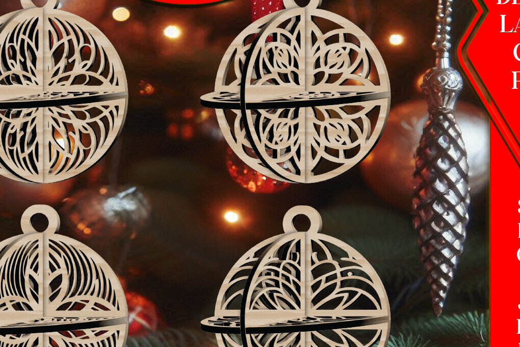 Σετ των 3 Intra απο ξύλο plywood 3mm-4mm πάχος Τρισδιάστατο Χριστουγεννιάτικων Μπάλων V6 Δίασταση 1x1 cm INTRAFABR-108471594