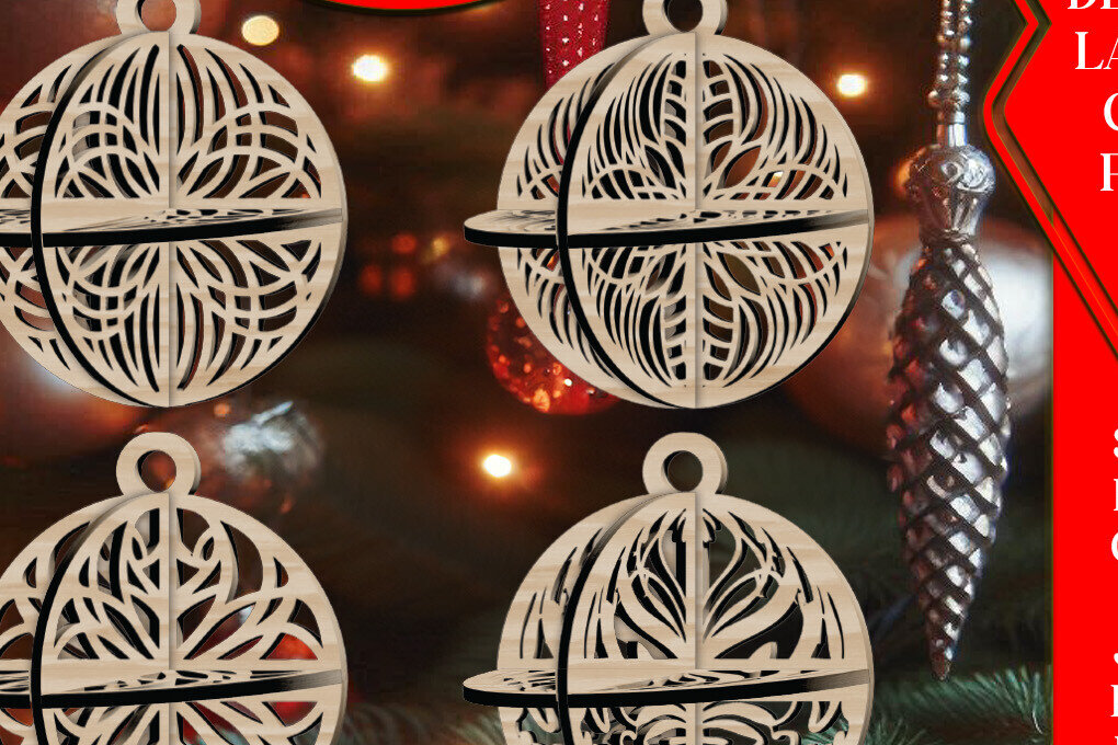 Σετ των 3 Intra απο ξύλο plywood 3mm-4mm πάχος Τρισδιάστατο Χριστουγεννιάτικων Μπάλων V7 Δίασταση 1x1 cm INTRAFABR-108471707