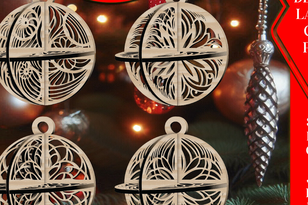 Σετ των 3 Intra απο ξύλο plywood 3mm-4mm πάχος Τρισδιάστατο Χριστουγεννιάτικων Μπάλων V8 Δίασταση 1x1 cm INTRAFABR-108471965