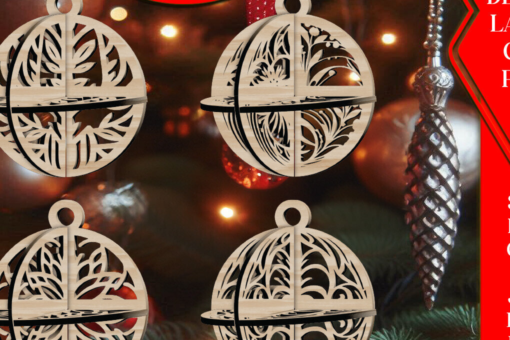 Σετ των 3 Intra απο ξύλο plywood 3mm-4mm πάχος Τρισδιάστατο Χριστουγεννιάτικων Μπάλων V9 Δίασταση 1x1 cm INTRAFABR-108472166