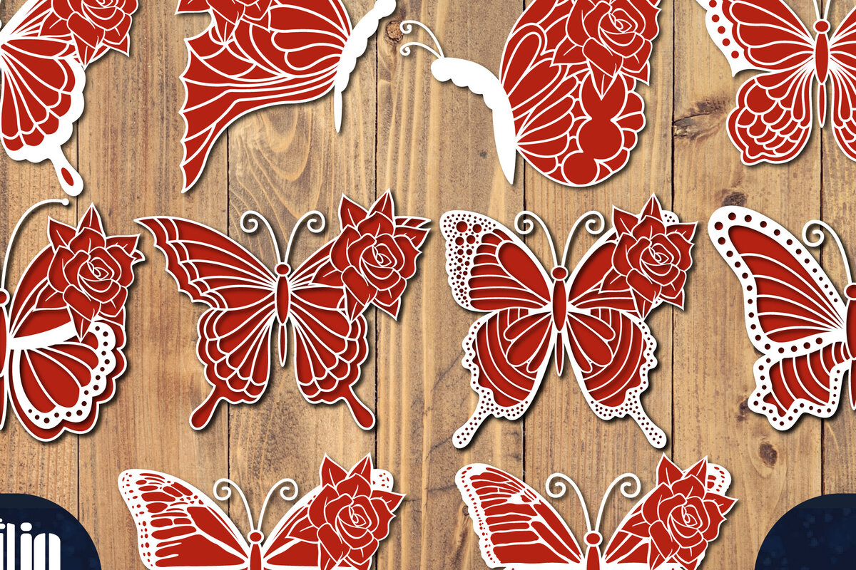 Σετ των 2 Intra απο ξύλο plywood 3mm-4mm πάχος Τρισδιάστατο Χριστουγεννιάτικου Πεταλούδας Papercut Δίασταση 15x15 cm INTRAFABR-86685699