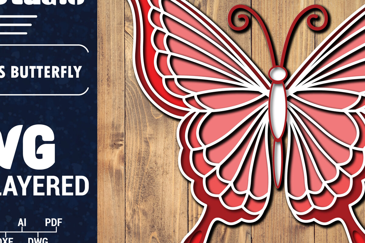 Σετ των 2 Intra απο ξύλο plywood 3mm-4mm πάχος Τρισδιάστατο Χριστουγεννιάτικου Πεταλούδας Papercut Δίασταση 15x15 cm INTRAFABR-86806805