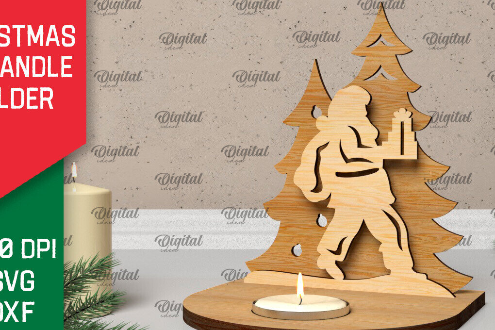 Σετ των 2 Intra απο ξύλο plywood 3mm-4mm πάχος Τρισδιάστατη χριστουγεννιάτικη θήκη κεριού Δίασταση 15x15 cm INTRAFABR-106933106