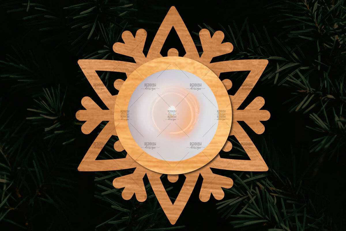 Σετ των 2 Intra απο ξύλο plywood 3mm-4mm πάχος Τρισδιάστατη χριστουγεννιάτικη θήκη κεριού Δίασταση 15x15 cm INTRAFABR-108780874