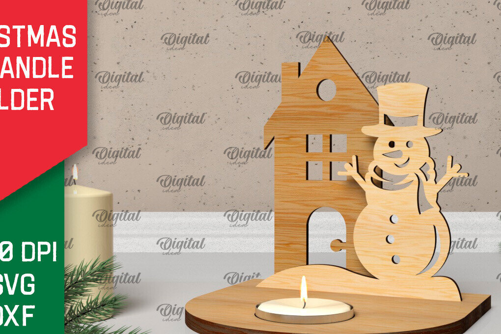 Σετ των 2 Intra απο ξύλο plywood 3mm-4mm πάχος Τρισδιάστατη χριστουγεννιάτικη θήκη κεριού Δίασταση 15x15 cm INTRAFABR-106931159