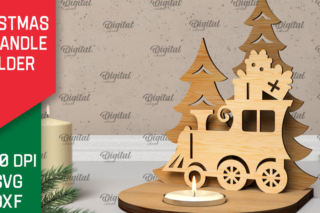 Σετ των 2 Intra απο ξύλο plywood 3mm-4mm πάχος Τρισδιάστατη χριστουγεννιάτικη θήκη κεριού Δίασταση 15x15 cm INTRAFABR-106931244