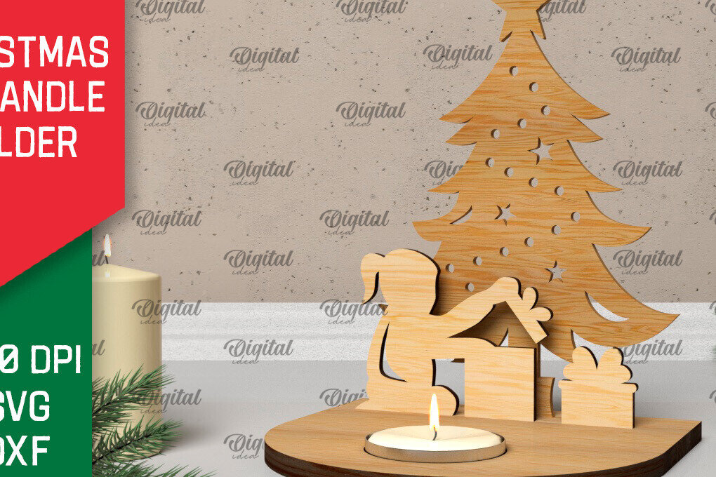 Σετ των 2 Intra απο ξύλο plywood 3mm-4mm πάχος Τρισδιάστατη χριστουγεννιάτικη θήκη κεριού Δίασταση 15x15 cm INTRAFABR-106931307