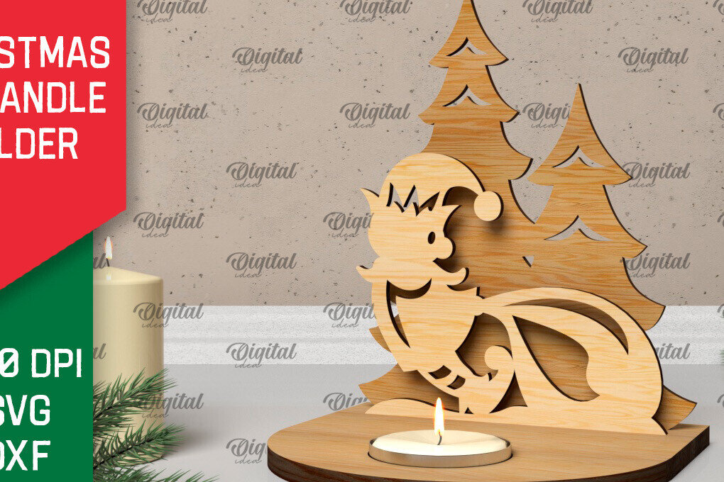 Σετ των 2 Intra απο ξύλο plywood 3mm-4mm πάχος Τρισδιάστατη χριστουγεννιάτικη θήκη κεριού Δίασταση 15x15 cm INTRAFABR-106931964