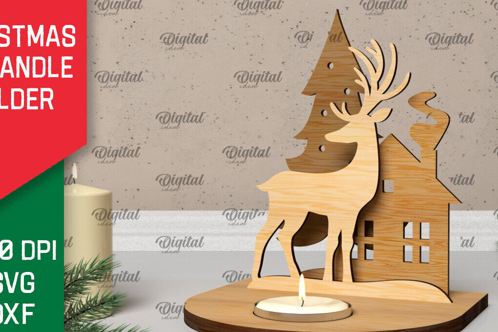 Σετ των 2 Intra απο ξύλο plywood 3mm-4mm πάχος Τρισδιάστατη χριστουγεννιάτικη θήκη κεριού Δίασταση 15x15 cm INTRAFABR-106932037