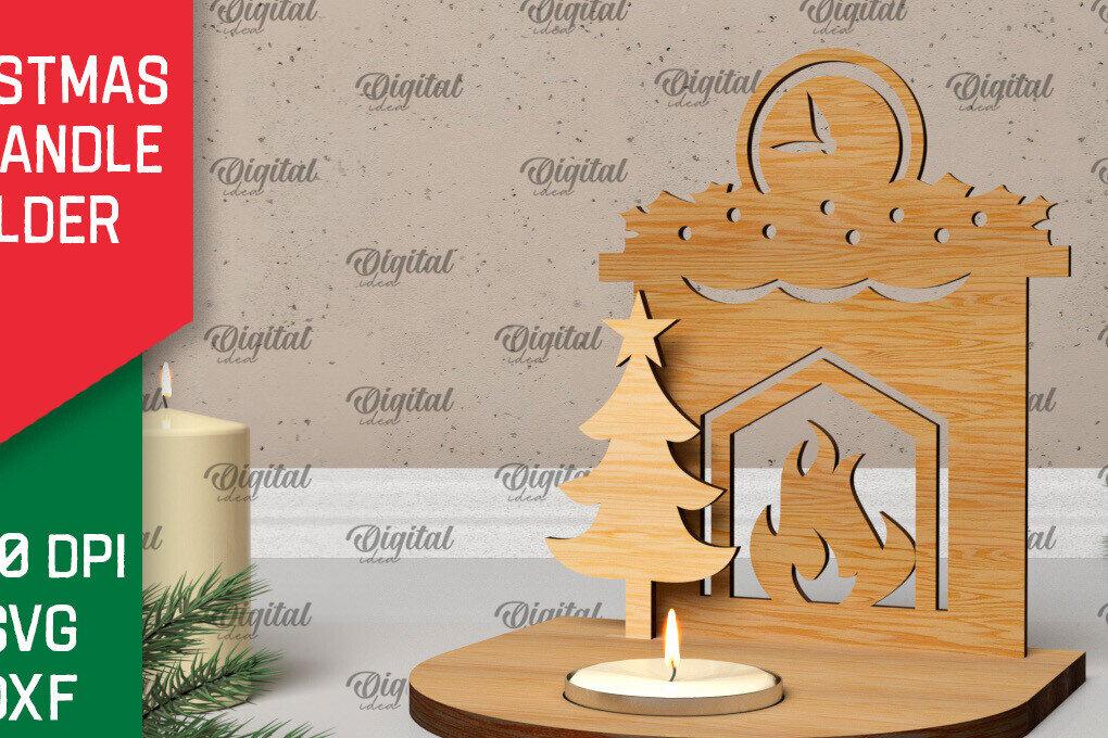 Σετ των 2 Intra απο ξύλο plywood 3mm-4mm πάχος Τρισδιάστατη χριστουγεννιάτικη θήκη κεριού Δίασταση 15x15 cm INTRAFABR-106932107