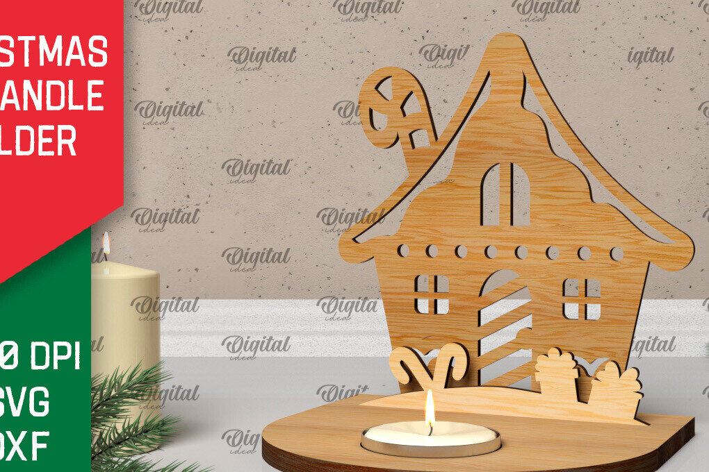 Σετ των 3 Intra απο ξύλο plywood 3mm-4mm πάχος Τρισδιάστατη χριστουγεννιάτικη θήκη κεριού Δίασταση 15x15 cm INTRAFABR-106932710