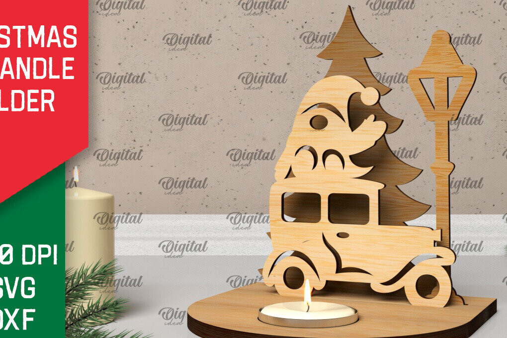 Σετ των 2 Intra απο ξύλο plywood 3mm-4mm πάχος Τρισδιάστατη χριστουγεννιάτικη θήκη κεριού Δίασταση 15x15 cm INTRAFABR-106932989