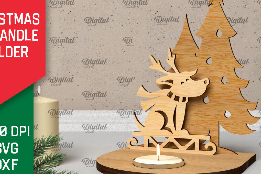 Σετ των 2 Intra απο ξύλο plywood 3mm-4mm πάχος Τρισδιάστατη χριστουγεννιάτικη θήκη κεριού Δίασταση 15x15 cm INTRAFABR-106931080