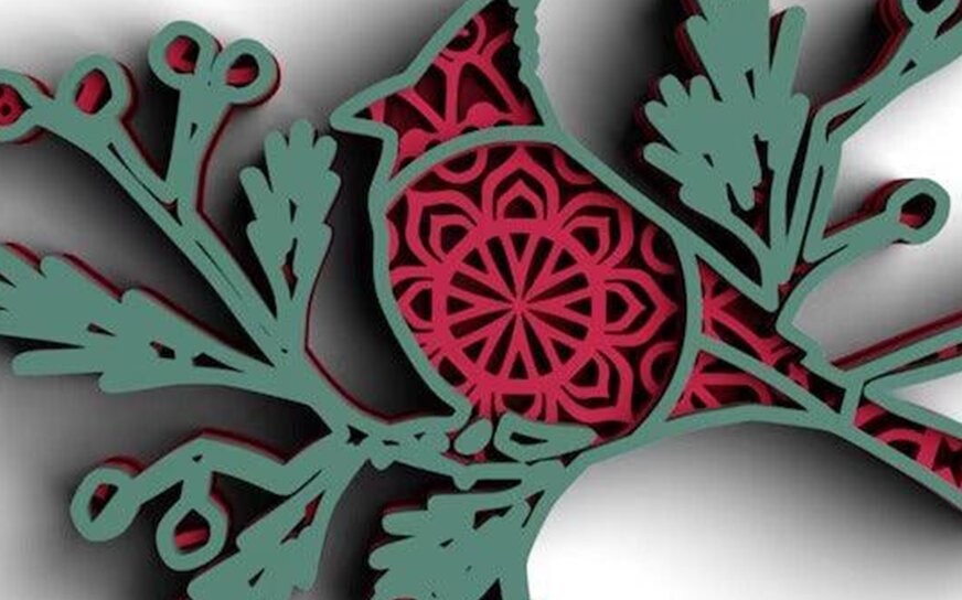 Intra απο ξύλο plywood 3mm-4mm πάχος 3D Christmas Cardinal 4 Layers Δίασταση 30x30 cm INTRAFABR-77144021