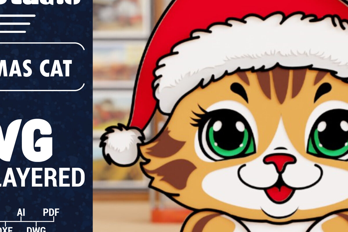 Σετ των 2 Intra απο ξύλο plywood 3mm-4mm πάχος Τρισδιάστατη χριστουγεννιάτικη γάτα Δίασταση 1500x1500 cm INTRAFABR-101873936