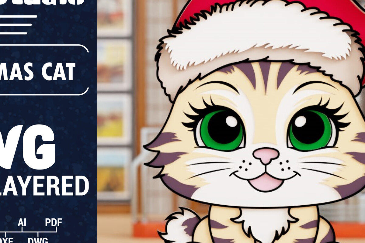 Σετ των 2 Intra απο ξύλο plywood 3mm-4mm πάχος Τρισδιάστατη χριστουγεννιάτικη γάτα Δίασταση 1500x1500 cm INTRAFABR-101873940