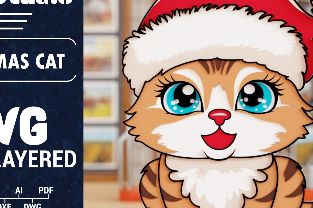 Σετ των 2 Intra απο ξύλο plywood 3mm-4mm πάχος Τρισδιάστατη χριστουγεννιάτικη γάτα Δίασταση 1500x1500 cm INTRAFABR-101873933