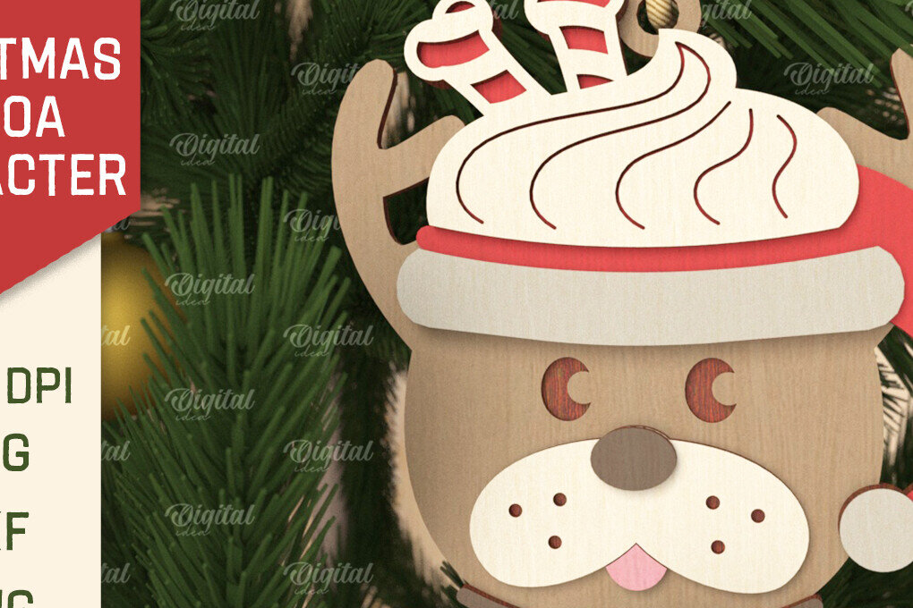 Σετ των 3 Intra απο ξύλο plywood 3mm-4mm πάχος Τρισδιάστατη με χριστουγεννιάτικο κακάο Δίασταση 8x8 cm INTRAFABR-105753761