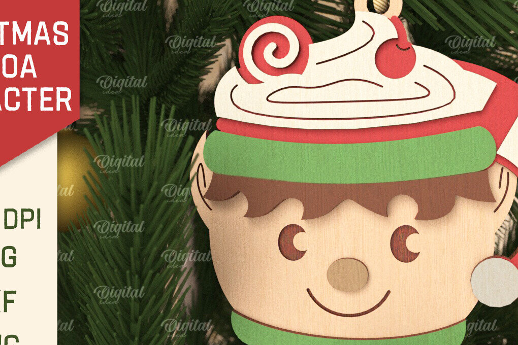 Σετ των 3 Intra απο ξύλο plywood 3mm-4mm πάχος Τρισδιάστατη με χριστουγεννιάτικο κακάο. Χριστούγεννα Δίασταση 8x8 cm INTRAFABR-105753506