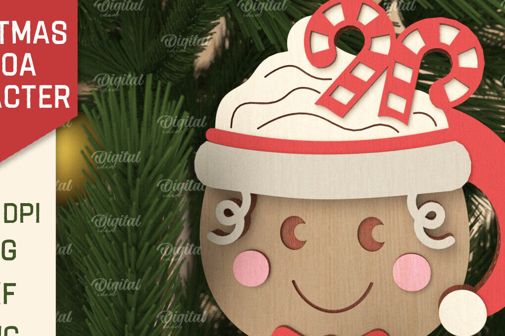 Σετ των 3 Intra απο ξύλο plywood 3mm-4mm πάχος Τρισδιάστατο Χριστουγεννιάτικο λέιζερ με μελόψωμο με τζίντζερψωμο Δίασταση 8x8 cm INTRAFABR-105753821