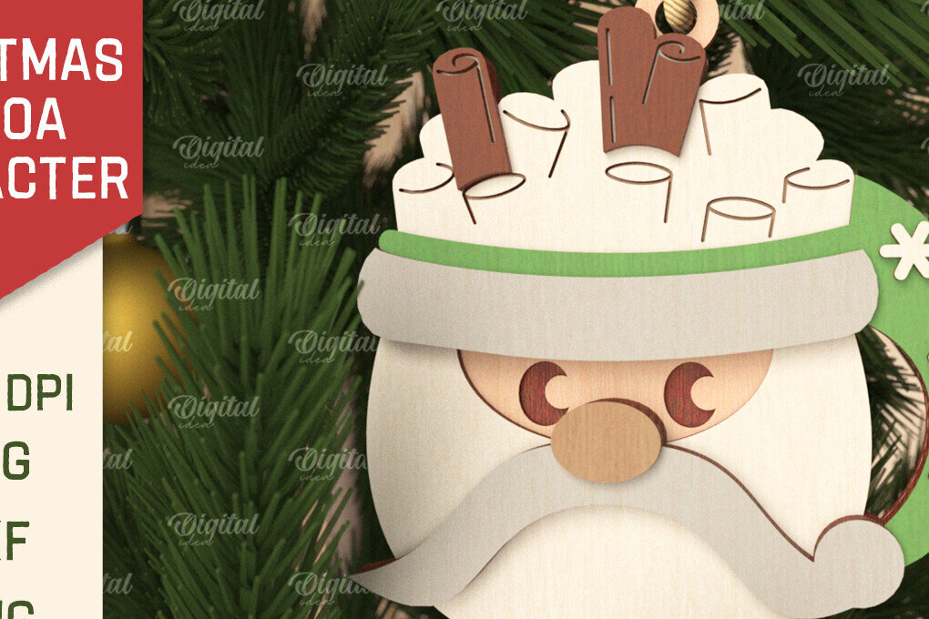 Σετ των 3 Intra απο ξύλο plywood 3mm-4mm πάχος Τρισδιάστατη με χριστουγεννιάτικο κακάο Gnome Δίασταση 8x8 cm INTRAFABR-105753779