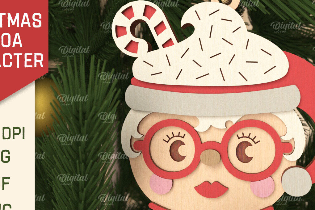 Σετ των 3 Intra απο ξύλο plywood 3mm-4mm πάχος Τρισδιάστατο Χριστουγεννιάτικο Κακάο Mrs Claus Cut  Δίασταση 8x8 cm INTRAFABR-105753466