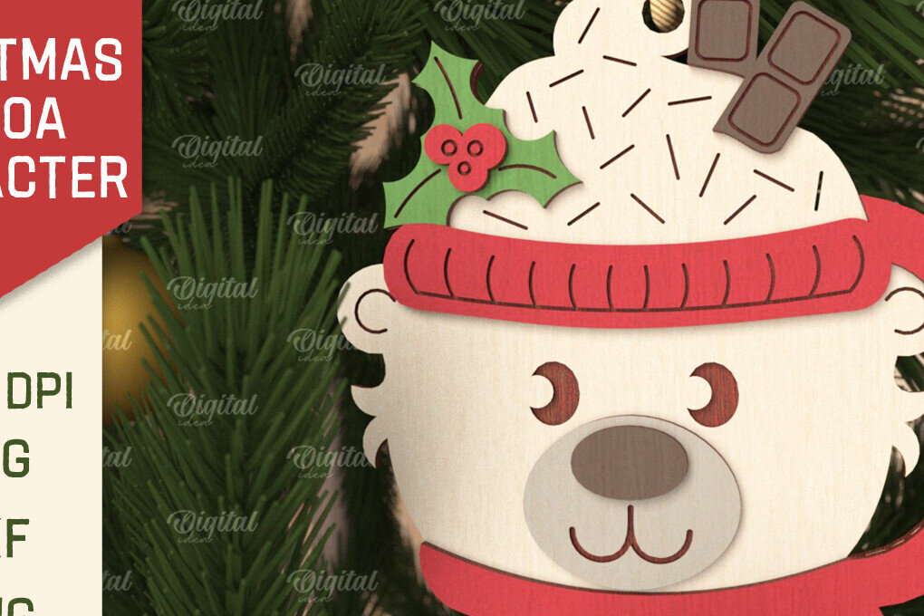 Σετ των 3 Intra απο ξύλο plywood 3mm-4mm πάχος Τρισδιάστατη με χριστουγεννιάτικο κακάο Polar Bear Δίασταση 8x8 cm INTRAFABR-105753642