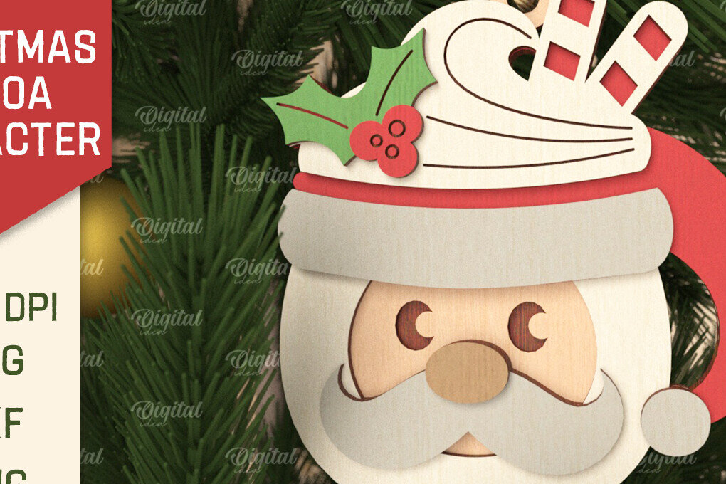 Σετ των 3 Intra απο ξύλο plywood 3mm-4mm πάχος Τρισδιάστατη Χριστουγεννιάτικη με κακάο Άγιου Βασίλη Δίασταση 8x8 cm INTRAFABR-105753397