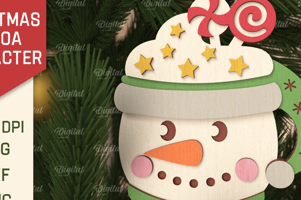 Σετ των 3 Intra απο ξύλο plywood 3mm-4mm πάχος Τρισδιάστατη με χριστουγεννιάτικο κακάο χιονάνθρωπος Δίασταση 8x8 cm INTRAFABR-105753529