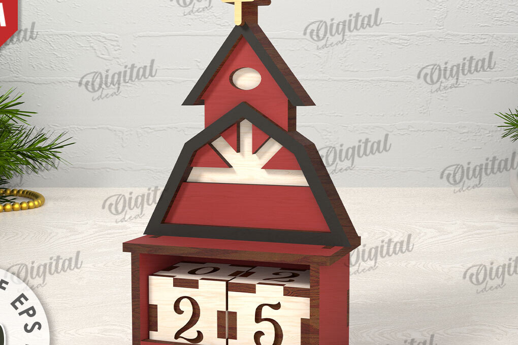 Σετ των 2 Intra απο ξύλο plywood 3mm-4mm πάχος Τρισδιάστατο σχέδιο κοπής με λέιζερ αντίστροφη μέτρηση Χριστουγέννων Δίασταση 15x15 cm INTRAFABR-110675419