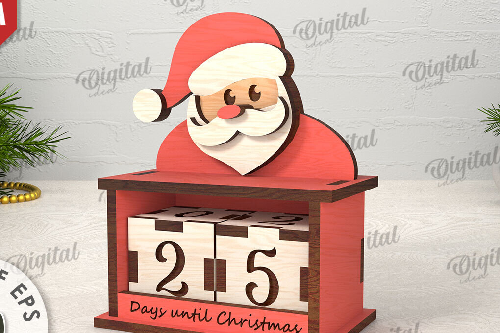 Σετ των 2 Intra απο ξύλο plywood 3mm-4mm πάχος Τρισδιάστατο σχέδιο κοπής με λέιζερ αντίστροφη μέτρηση Χριστουγέννων Δίασταση 15x15 cm INTRAFABR-110675538