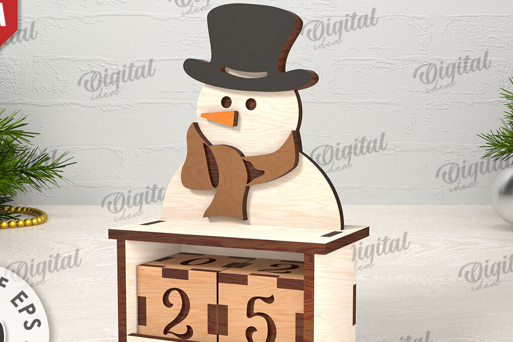 Σετ των 2 Intra απο ξύλο plywood 3mm-4mm πάχος Τρισδιάστατο σχέδιο κοπής με λέιζερ αντίστροφη μέτρηση Χριστουγέννων Δίασταση 15x15 cm INTRAFABR-110675596