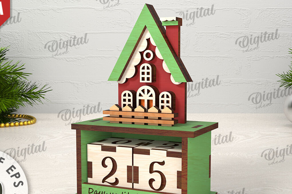 Σετ των 3 Intra απο ξύλο plywood 3mm-4mm πάχος Τρισδιάστατο σχέδιο κοπής με λέιζερ αντίστροφη μέτρηση Χριστουγέννων Δίασταση 15x15 cm INTRAFABR-110675687