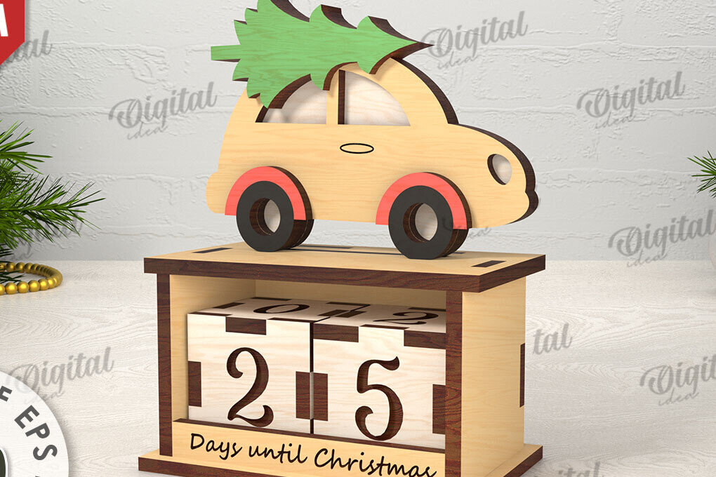 Σετ των 2 Intra απο ξύλο plywood 3mm-4mm πάχος Τρισδιάστατο σχέδιο κοπής με λέιζερ αντίστροφη μέτρηση Χριστουγέννων Δίασταση 15x15 cm INTRAFABR-110675306