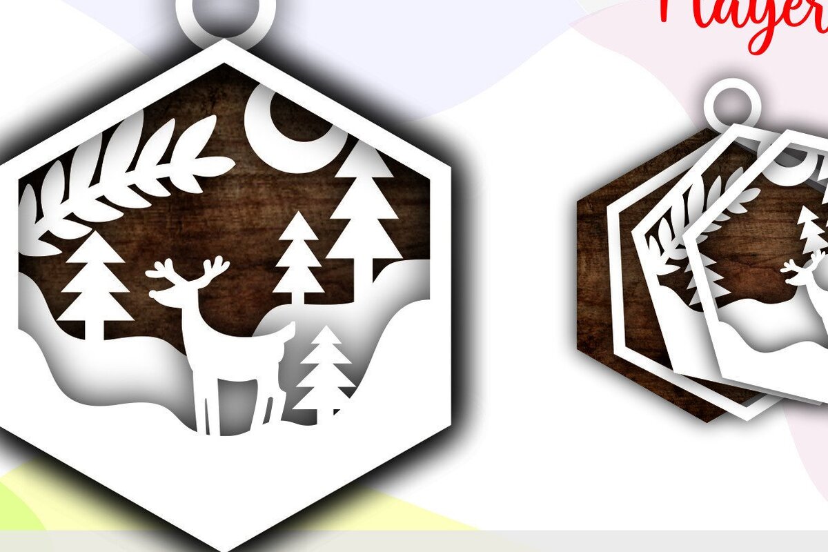 Σετ των 3 Intra απο ξύλο plywood 3mm-4mm πάχος 3d Χριστουγεννιάτικα στολίδια με στρώματα ελαφιού Δίασταση 8x8 cm INTRAFABR-39301095