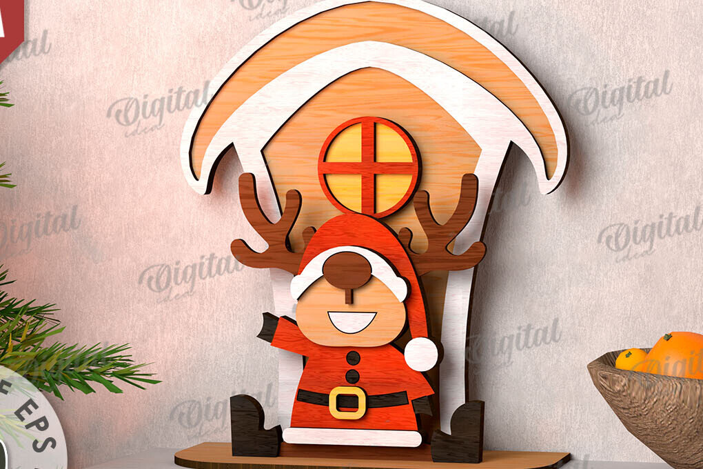 Σετ των 2 Intra απο ξύλο plywood 3mm-4mm πάχος Τρισδιάστατο χριστουγεννιάτικο ελάφι στη βεράντα Δίασταση 15x15 cm INTRAFABR-111206191