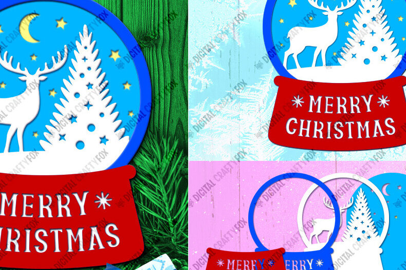 Σετ των 2 Intra απο ξύλο plywood 3mm-4mm πάχος 3D Christmas Deer Snow Globe Δίασταση 15x15 cm INTRAFABR-82276134